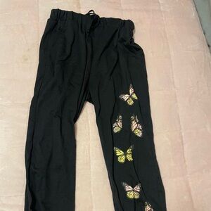 Romwe Black Sweatpants with Butterfly Accent